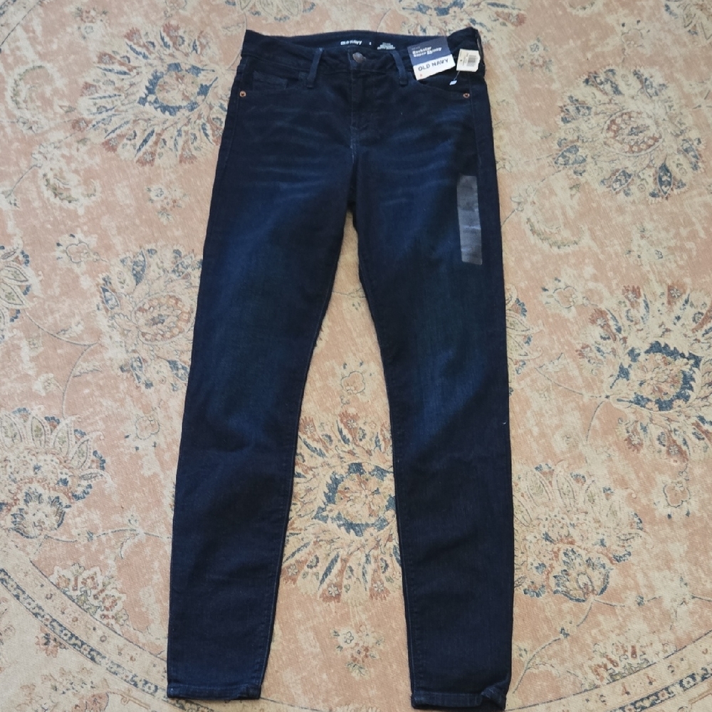 Old Navy Rockstar Super Skinny Jeans Mid-Rise Deep Indigo Stretch Size 2 NEW
